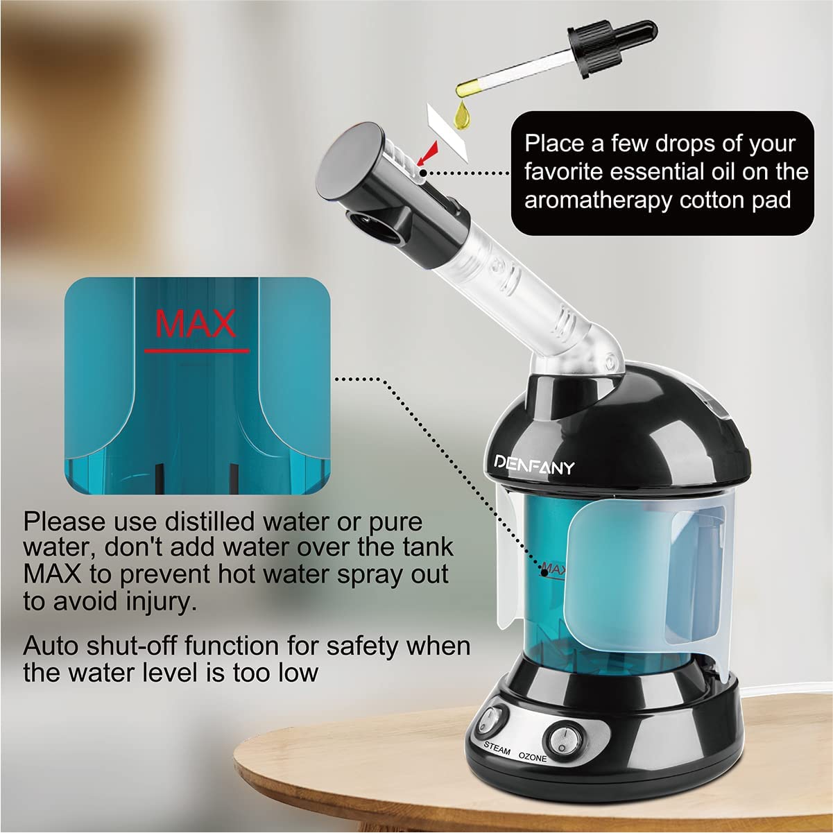Facial Steamer - DENFANY Nano Ionic Face Steamer with Extendable 360° Rotatable Arm - Portable Facial Steamer for Personal Care Use at Home or Salon (Blue) - Image 4